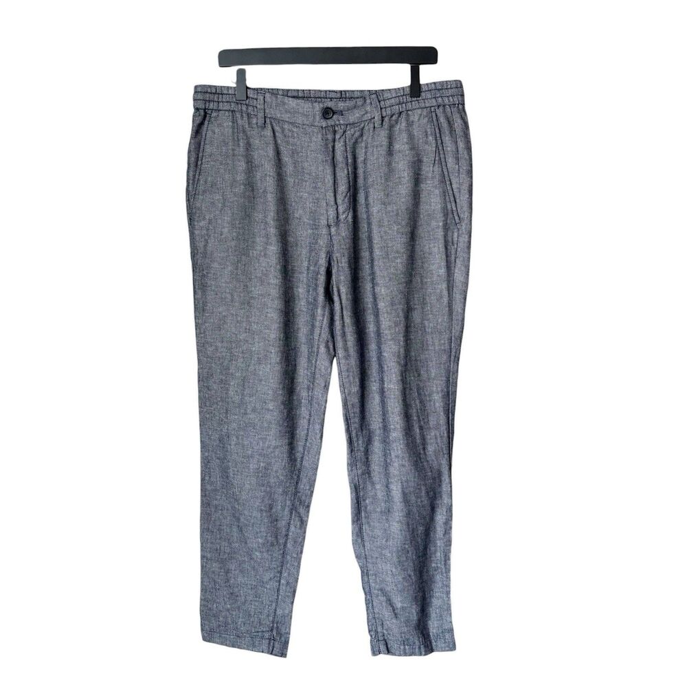 Banana Republic Men Mason Pants Athletic Tapered 34x32 Blue Linen Blend Beach